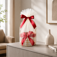 Metal Wire Gift Basket, Sheer Fabric Storage Baskets for Gifts, Birthday Wedding Celebration Hamper, Single Handle