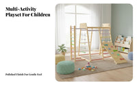 Wooden Climbing Frame with Slide Solid Wood Indoor Playset with Swing and Sturdy Wooden Climber Playset for Young Children, Playroom, Home