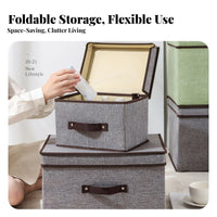 foldable textile Box with Lid Large Capacity Storage Container Sturdy Handles Household Organizer Stackable for Students, Homeowners, Bedroom, Dorm Room, Under Bed, on Shelves