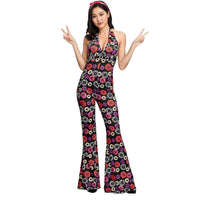 Plus Size Available Hippie Bell-Bottom Set Groovy Patterns Flared Pants and Accessories Set Psychedelic Print 70s Outfit Color Block Design for Cosplayers, Party-Goers, Halloween, Stage Performance, Cosplay Events, Dance Parties
