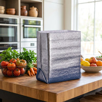 Food Bags for Storage with Aluminium Foil, Insulated Delivery Bag with Open Top, Silver Stand Up Thermal Bag, Thickened Box Bottom Design