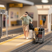 Passenger character/64 Scale Miniature with Suitcase Resin Miniature Figure for Hobbyists, Desktop Display