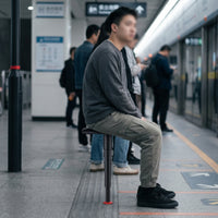 Telescoping Telescopic Folding Stool Compact Stool with T-Shaped Seat Collapsible Portable Standing Seat Foldable for Commuters