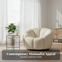 French Cream design Pumpkin rotating Armchair Plush Texture Living Room Seating Soft Fabric Upholstery Accent Chair Ergonomic Design for Homeowners, Interior Designers, Readers, book alcove, Lounge Area, Home inactiveice, Apartment