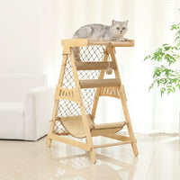 Multi-Level Feline Climber with Hammock, Solid Wood Multi-Functional Climbing Frame with Jump Platform
