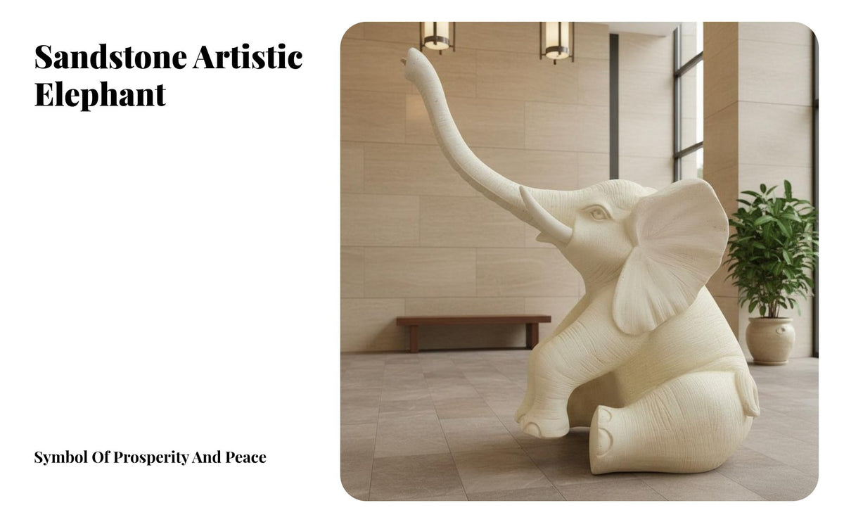 Floor-Standing Elephant Sculpture Good Fortune Symbol Sandstone Elephant Figure Handcrafted Outdoor Decoration for Decorators, Hotel Lobby, Storefront
