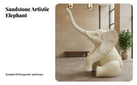Floor-Standing Elephant Sculpture Good Fortune Symbol Sandstone Elephant Figure Handcrafted Outdoor Decoration for Decorators, Hotel Lobby, Storefront