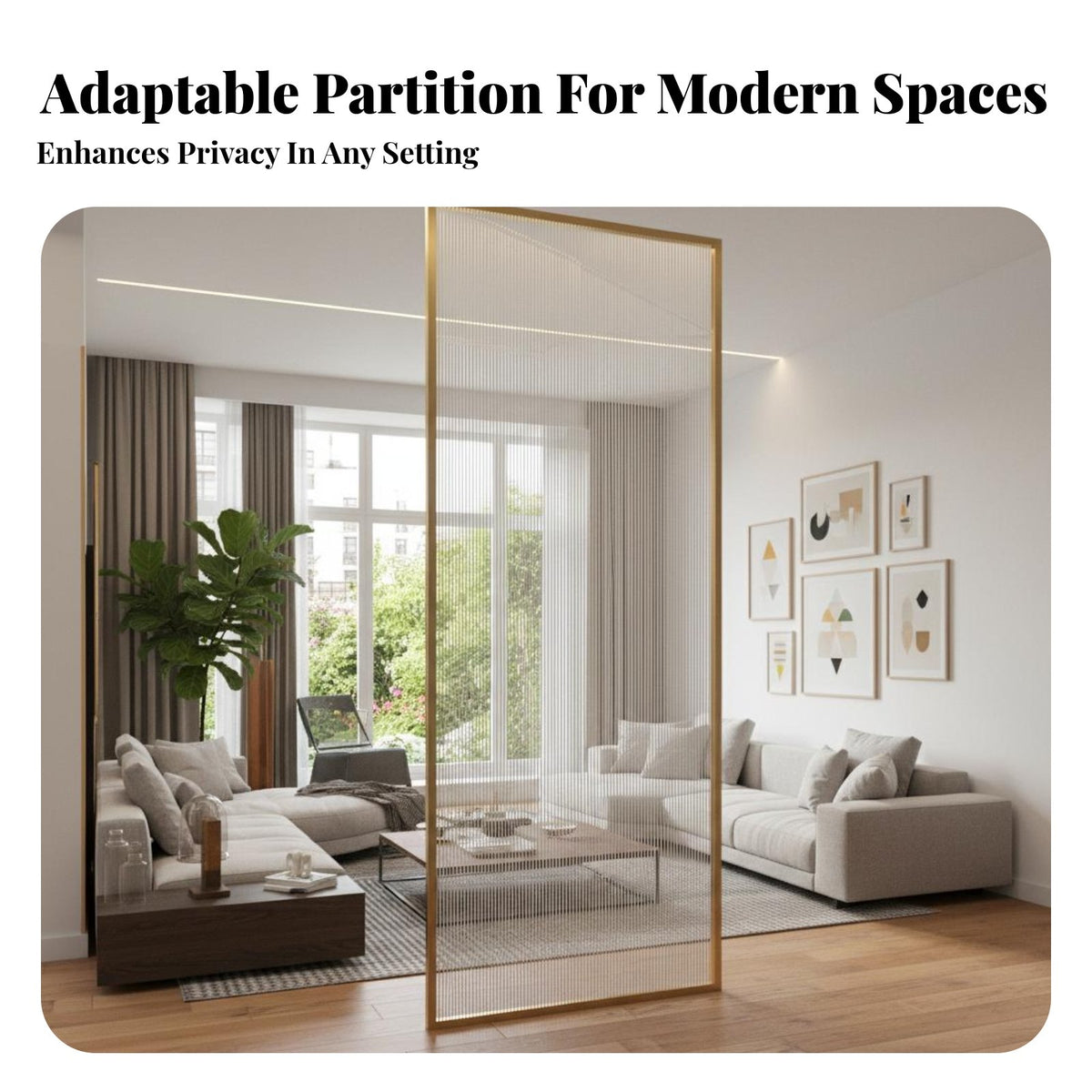 Integrated LED Lighting Illuminated Fluted Glass Panel Modern Aesthetic Space Partition Freestanding Room Divider Sturdy Frame for Interior Designers, Business Owners, Entrance Hall, Restaurant, Bedroom, Studio Apartment