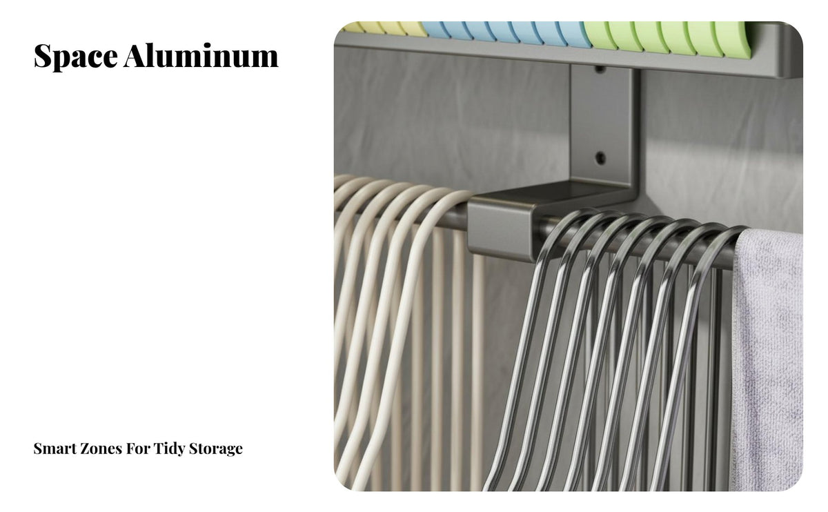 Drillwithout-Drill Mounting Hanger and Clip Rack Multi-Functional Wall Mount Self Household Storage Space-Saving for Renters, Homeowners, Families, Balcony, Closet, Bathroom