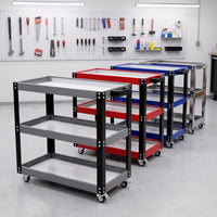 Heavy-Duty 3-Tier Rolling Utility Cart with Drawers for Workshop, Garage, or Kitchen