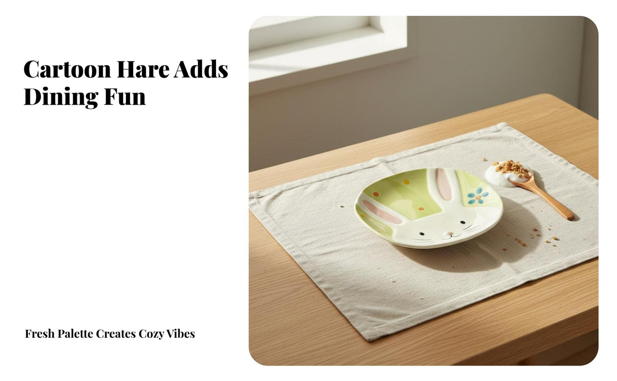 Cute Dish Aesthetic Ceramic Dish Cartoon Bunny Plate for Young Adults, Children, Home Use, Daily Meals