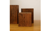 6 Pieces Wooden Display Blocks Solid Wood Modular Riser Blocks Wooden Display Stand Versatile Tiered Riser Stand Geometric