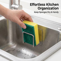 Bathroom Sink and Kitchen Organizer for Sponges, Stainless Steel Sponge Holder No Drill with Strong Grip, Single Hook Accessory