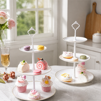 3 Tier Serving Stand, Ceramic & Metal Cupcake Stand, Buffet Risers for Party Entertaining, Lace Round Plates