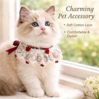 Red Floral Lace Pet Neck Accessory, Handmade Embroidery Pet Supplies, Princess Design Flower Decoration for Special Occasions