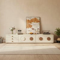 TV Cabinet with Drawers Low-Profile TV Stand Rounded-Edge Media Console for Living Room