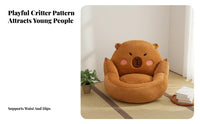 Soft Feel Cartoon Bear Floor Seat Multi-Purpose Velvety Creature Seat Cushion Non-Slip Bottom for Students, Gamers, Balcony, Bedroom