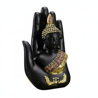 New Chinese Design Palm Buddha Ornament Gold Accents Hand Holding Buddha Sculpture Spiritual Decor for Meditation Enthusiasts, Desktop