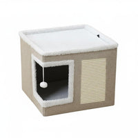 Cat House with Scratching Surface Square Shape Cat Bed House Breathable Animal Furniture for Cats, Indoor
