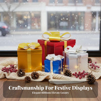 Festive Design Empty Gift Box Stackable Christmas Gift Box Vibrant Colors Christmas Present Prop Sturdy Cardboard for Visual Merchandisers, Event Planners, Shopping Mall, Holiday Season, Photo Backdrop, Parties