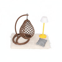 4 Pieces Miniature Swing Chair Set Soft Dollhouse Swing with Stand Compact Carpet for Collectors