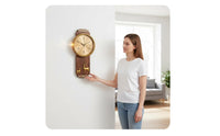 Chinese Theme Wall Clock Solid Wood Frame Decorative Crystal Clock Copper Accents Home Decor for Living Room, Bedroom, Hallway