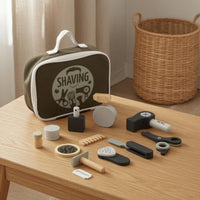 Zipper Closure Wooden Barber Play Set Top Handle Wooden Hairdressing Set Portable Hairdresser Role Play Kit