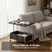 Space Saving Movable Sofa Side Table Multi-Purpose Mobile Bedside Table 360° Rotating Casters 2-Tier Utility Cart Modern Design for Apartment Dwellers, Homeowners, Students, Small Areas, Living Room, Bedroom, Away Ice