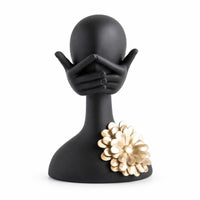 Resin Figurine with Flower Sculptural Bust Sculpture Painted Abstract Figure for Shelf