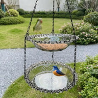 Hanging Feeding Station with Double Layer Feeding Trays, Garden Decor for Small Birds, Outdoor Hanging Chain Design