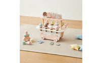 Ice Cream Cart with Make-Believe Snacks Wooden Ice Cream Cart with Handle Pastel Pretend Play Store for Young Children