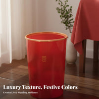 Red Wedding Trash Can Long-Lasting PP Material Chinese Wedding Dowry Container Festive Plastic Container Gold-Tone Edge
