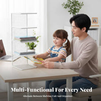 Space-Saving Desktop Book Organizer Minimalist Design Wireframe Book Organizer Multi-Purpose Tabletop Shelf Sturdy Construction for Children, Students, Office Workers, Desk, Study Room, Bedroom