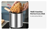 Includes Strainer Basket Stainless Steel Deep Fryer Pot Uncoated Frying Pot with Drainer Rack Induction Compatible Stainless Steel Tempura Fryer Oil-Saving for Dorm Room