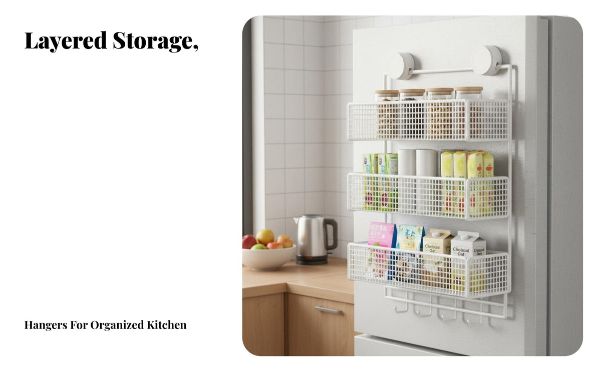 Drillwithout-Drill Installation Refrigerator Side Rack Suction Cup Mount Kitchen Organizer Multi-Tier Design Household Storage Large Capacity for Home Cooks, Cooking Enthusiasts, Small Apartment, Pantry, Laundry Room, Garage