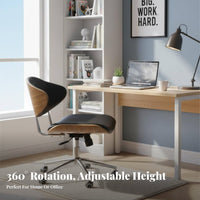 Ergonomic Design Wheeled Swivel Seat Adjustable Height Bentwood Task Chair with Armrests Curved Backrest Office Furniture effortlessRolling Wheels for Students, Home Users, Telecommuting Workers, Bedroom, Study Room