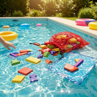 Waterproof Pool Puzzle with Challenge Cards Educational Underwater Puzzle Geometric Game Set with Mesh Bag Submersible for Children, Swimmers, Families, Swim Lessons, Backyard