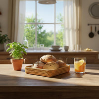Wicker Bread Basket Material Textured Container Basket Multipurpose Rattan Serving Tray for Kitchen, Coffee Table, Entryway