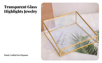 Trapezoid Glass Display Case Gold-Tone Frame Jewelry Box Dust-Proof Lid for Desk