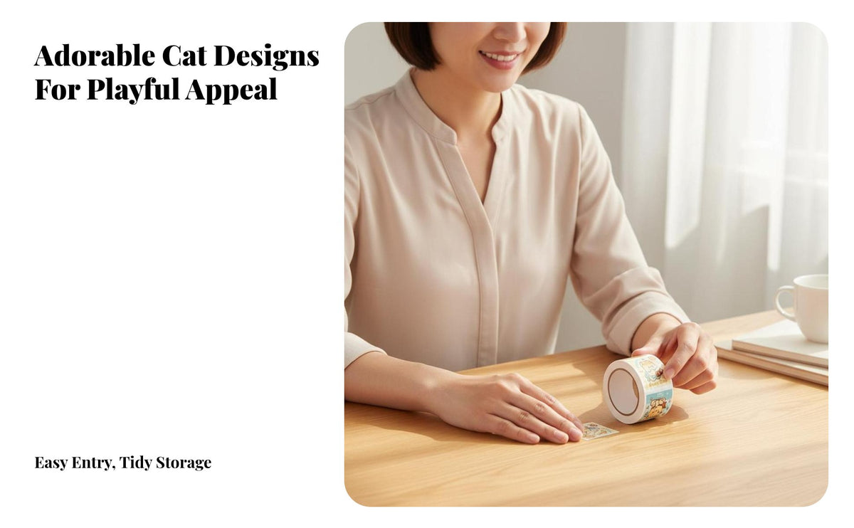 Black Cat Er Roll DIY Decoration Cartoon Cat Sealing Ers Removable Without Residue Cute Kitten Labels for Teenagers, Teens, Laptops