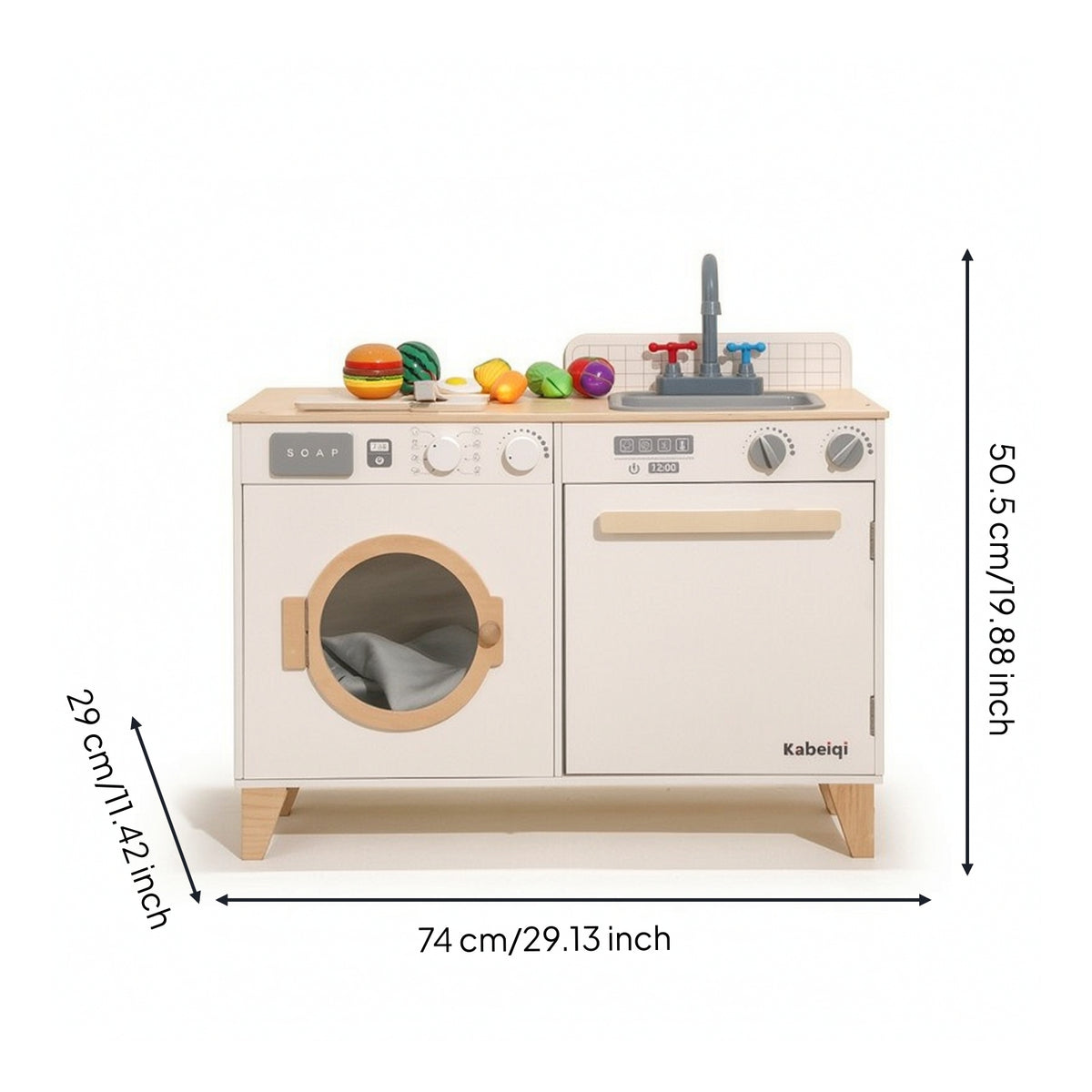 Wooden Washing Machine Toy Front-Loading Pretend Washing Machine Toy Washer Realistic Play Appliance Safe for Children, Playroom