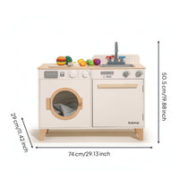 Wooden Washing Machine Toy Front-Loading Pretend Washing Machine Toy Washer Realistic Play Appliance Safe for Children, Playroom
