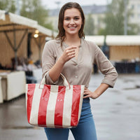 Easy to Clean Transparent Jelly Bag Lightweight Waterproof PVC Tote Bag Large Capacity Striped Handbag for Shopping, Beach, Travel, Pool