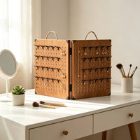 Jewelry Display Rack Portable Tabletop Pegboard Display Stand Hinged Jewelry Rack with Hooks for Retail Shops