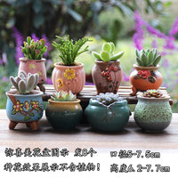 Ceramic Succulent Planter Pot Set with Breathable Drainage, Vintage Style Mini Flower Pots for Indoor Plants