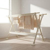 Heavy Duty Foldable Clothes Drying Rack Height Adjustable Double Rod Garment Rack Windproof Design Extendable Clothes Horse Installation-No Assembly Required for Balcony, Indoor, Outdoor