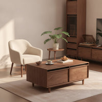 Coffee Table with Storage Solid Wood Storage Coffee Table Walnut Finish Furniture for Living Room, Lounge
