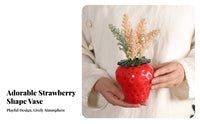 Strawberry Vase Aesthetic Cute Strawberry Ornament Smooth Glazed Surface Fruit Shaped Flower Holder for Teen Girls, Living Room, Desktop, Bookshelf