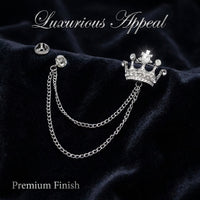 Crown Brooch Pin with Hanging Chain, Fashion OL Lapel Pin for Suit, Retro Chain Brooch for Men Women, Decorative Pin Accessory
