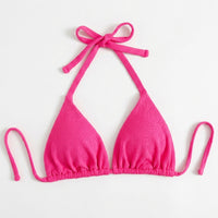 Bikini Top for Plus Size Women, Padded Halter Tie Back Design for Adjustable Support, Comfortable Nylon Polyester Beachwear for Water Sports